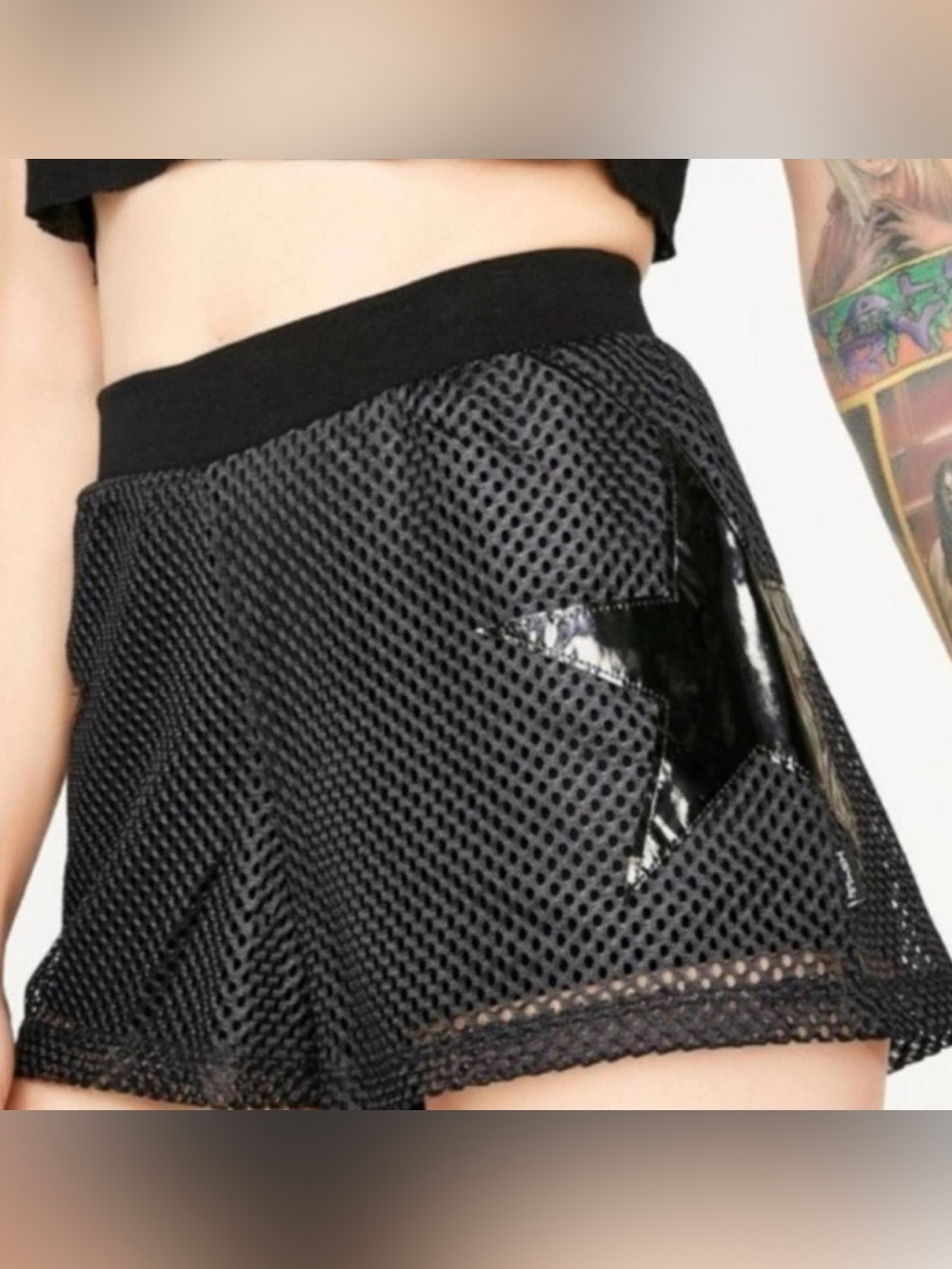 Tripp NYC Black Mesh Athletic Shorts with Glossy Star Accents